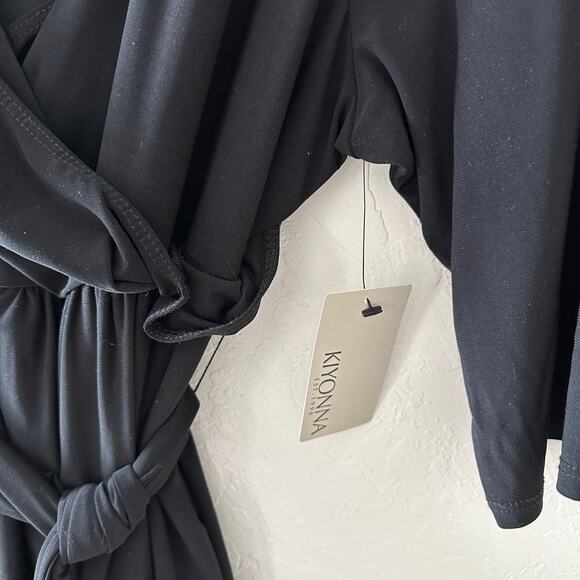 Kiyonna Black A-Line Wrap Dress V-Neck 3/4 Sleeve - Picture 7 of 11